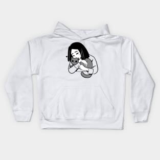 Cute girl and gray cat Kids Hoodie